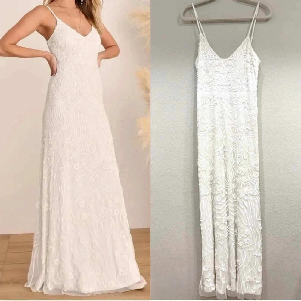NWOT Lulus Truly Dedicated Ivory Shiny Sequin Sleeveless Maxi Dress